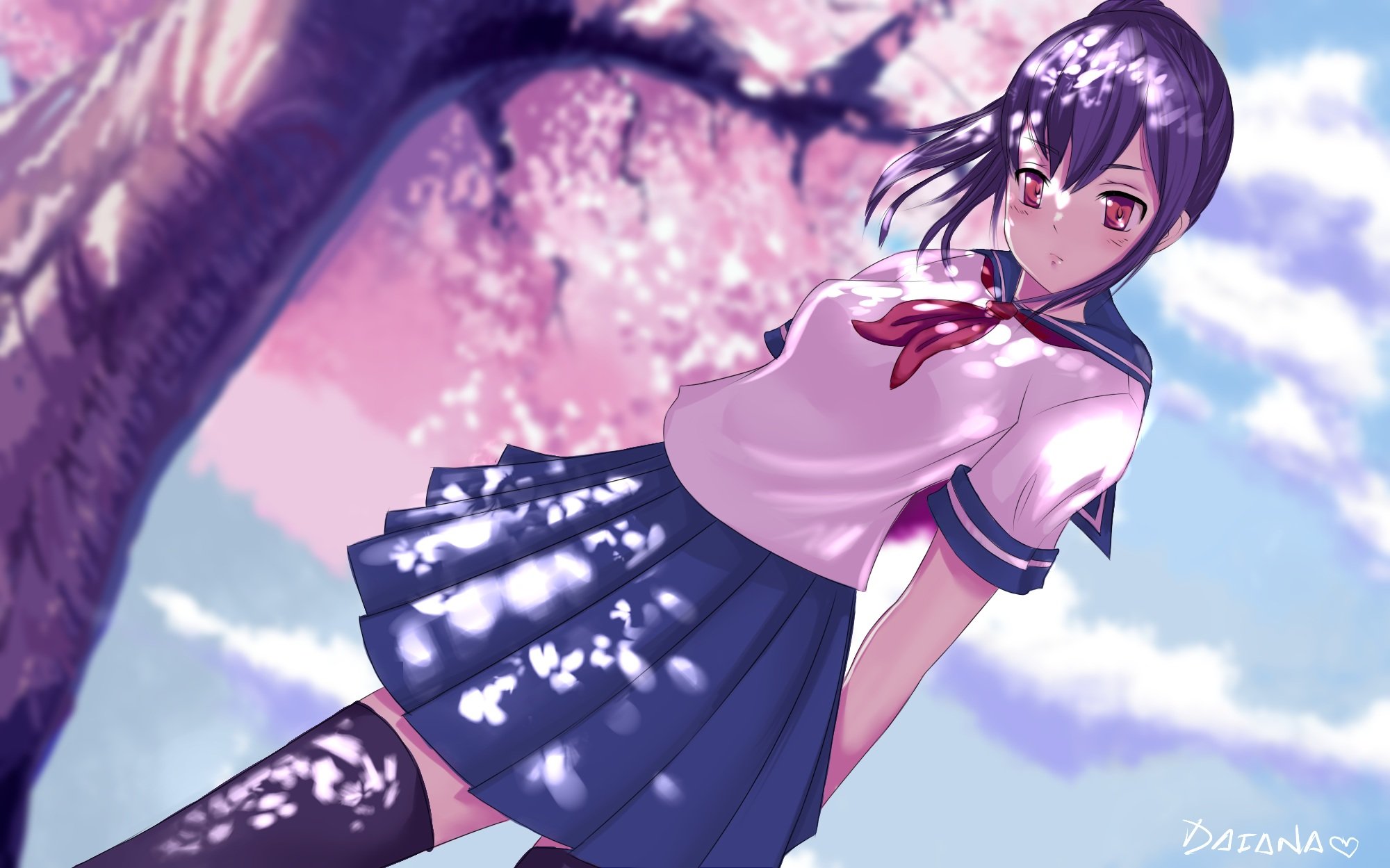 sfondi yandere,cartone animato,anime,cg artwork,taglio hime,cielo