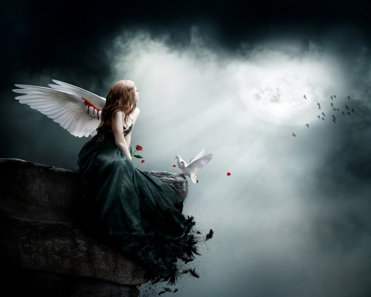 wallpaper triste,angel,sky,wing,cg artwork,fictional character