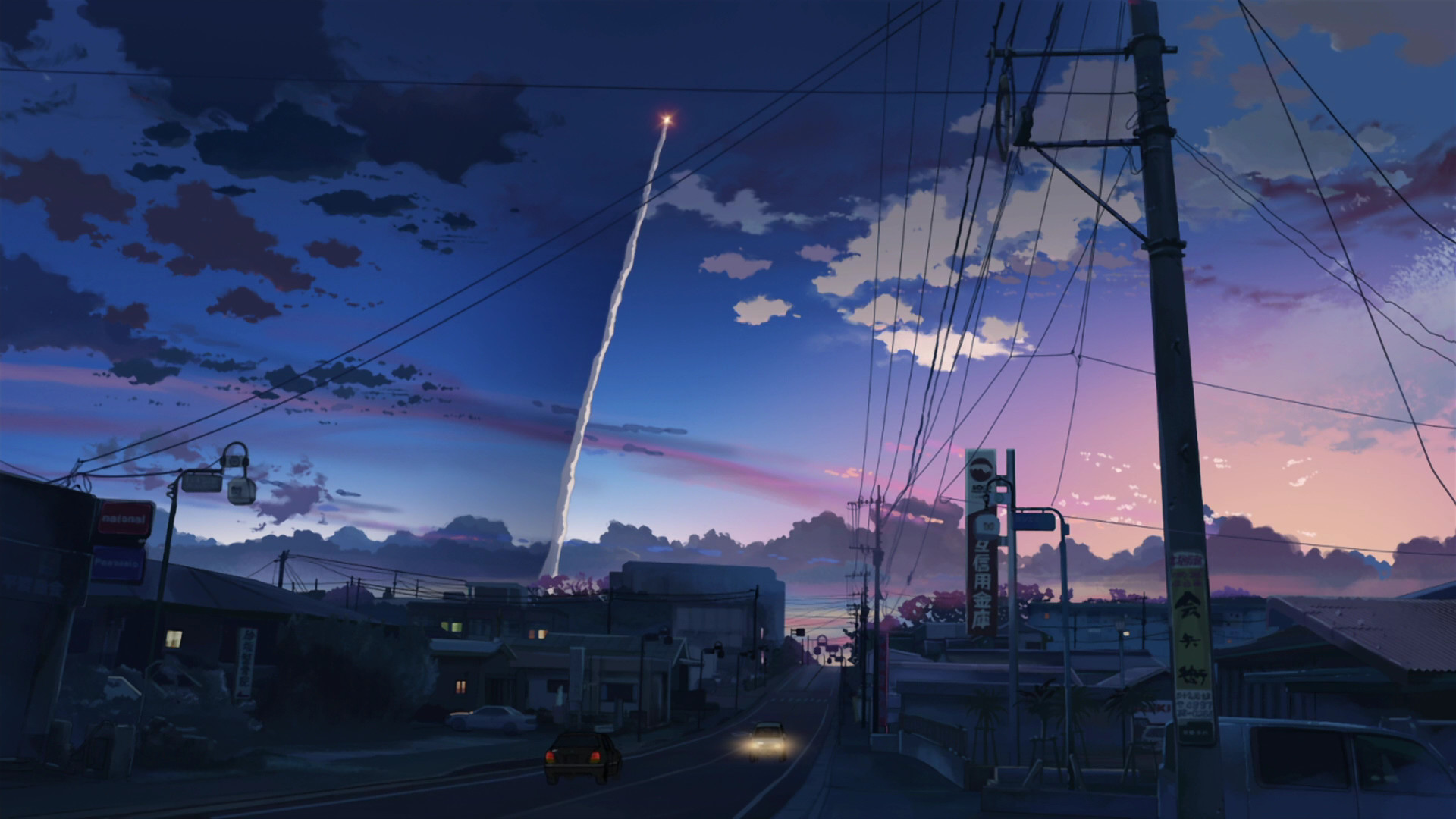 makoto shinkai wallpaper,sky,cloud,blue,dusk,evening