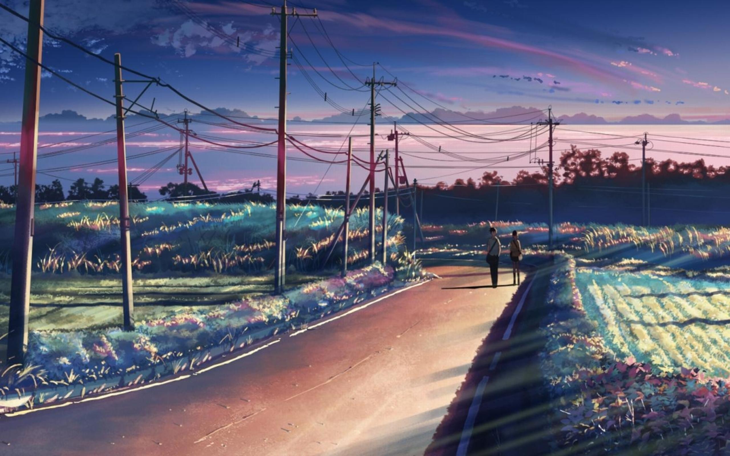 fond d'écran makoto shinkai,ciel,soirée,paysage,la peinture,nuage