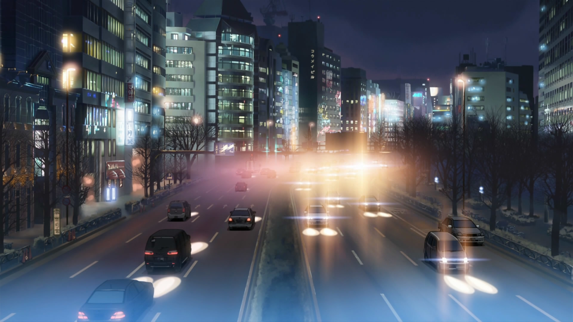 fond d'écran makoto shinkai,zone métropolitaine,zone urbaine,ville,nuit,paysage urbain
