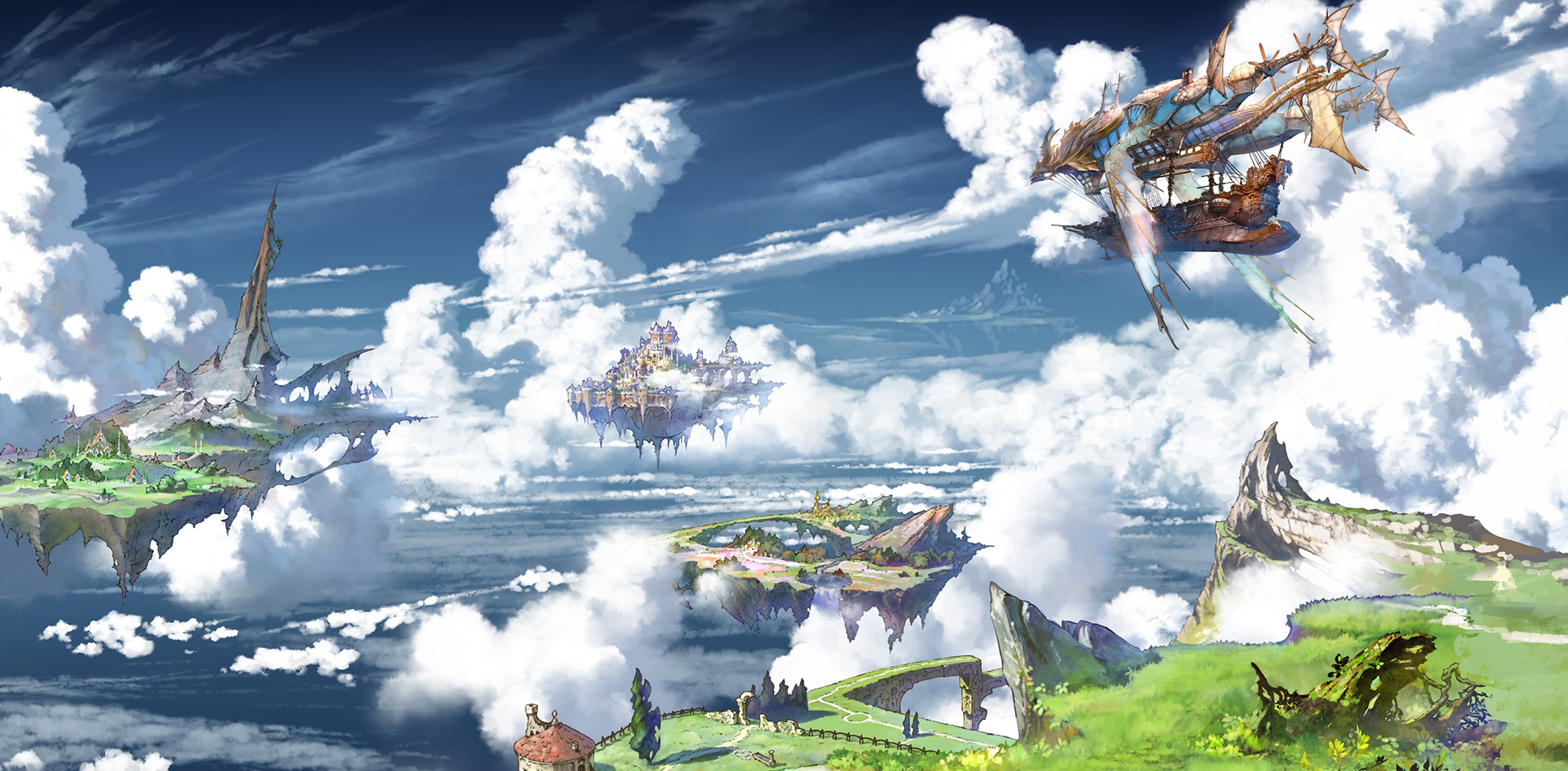 papier peint fantaisie granblue,ciel,nuage,oeuvre de cg,illustration,monde