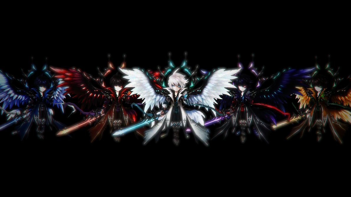 summoners war wallpaper hd,darkness,wing,graphic design,fictional character,font