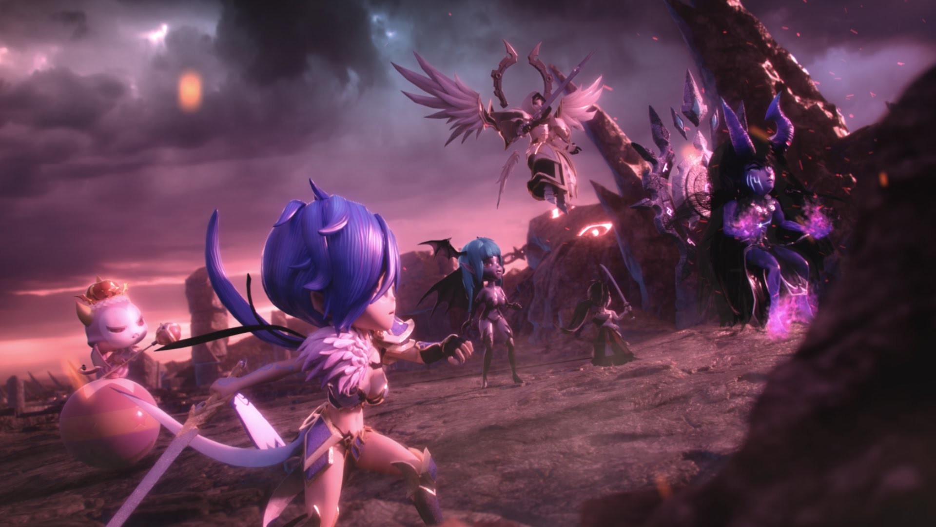 summoners war wallpaper hd,action adventure game,pc game,cg artwork,demon,purple