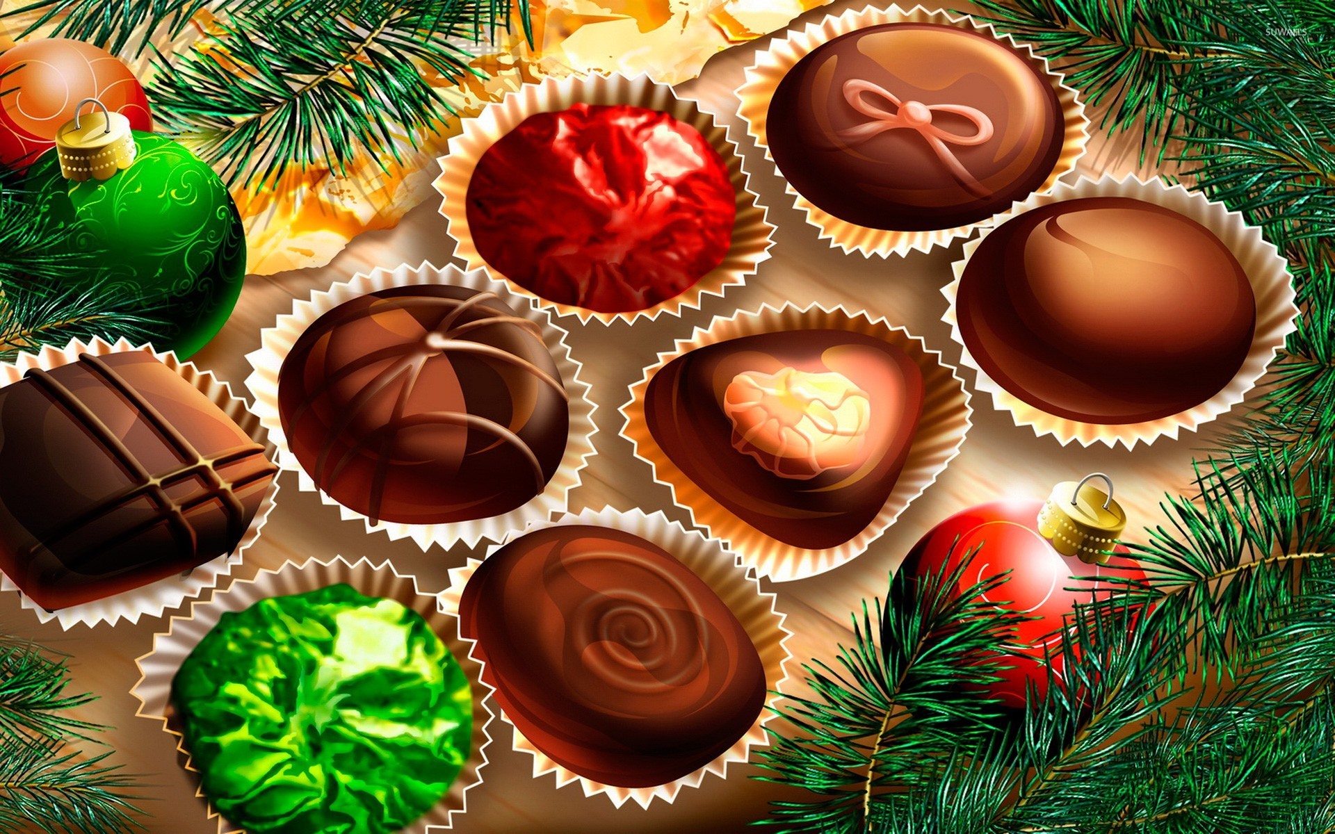 bon bon wallpaper,chocolate truffle,christmas ornament,confectionery,praline,food