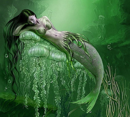 siren wallpaper,green,cg artwork,fictional character,mythical creature,plant