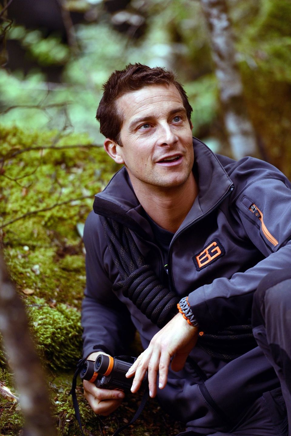 bear grylls wallpaper,tree,photography,jacket,smile