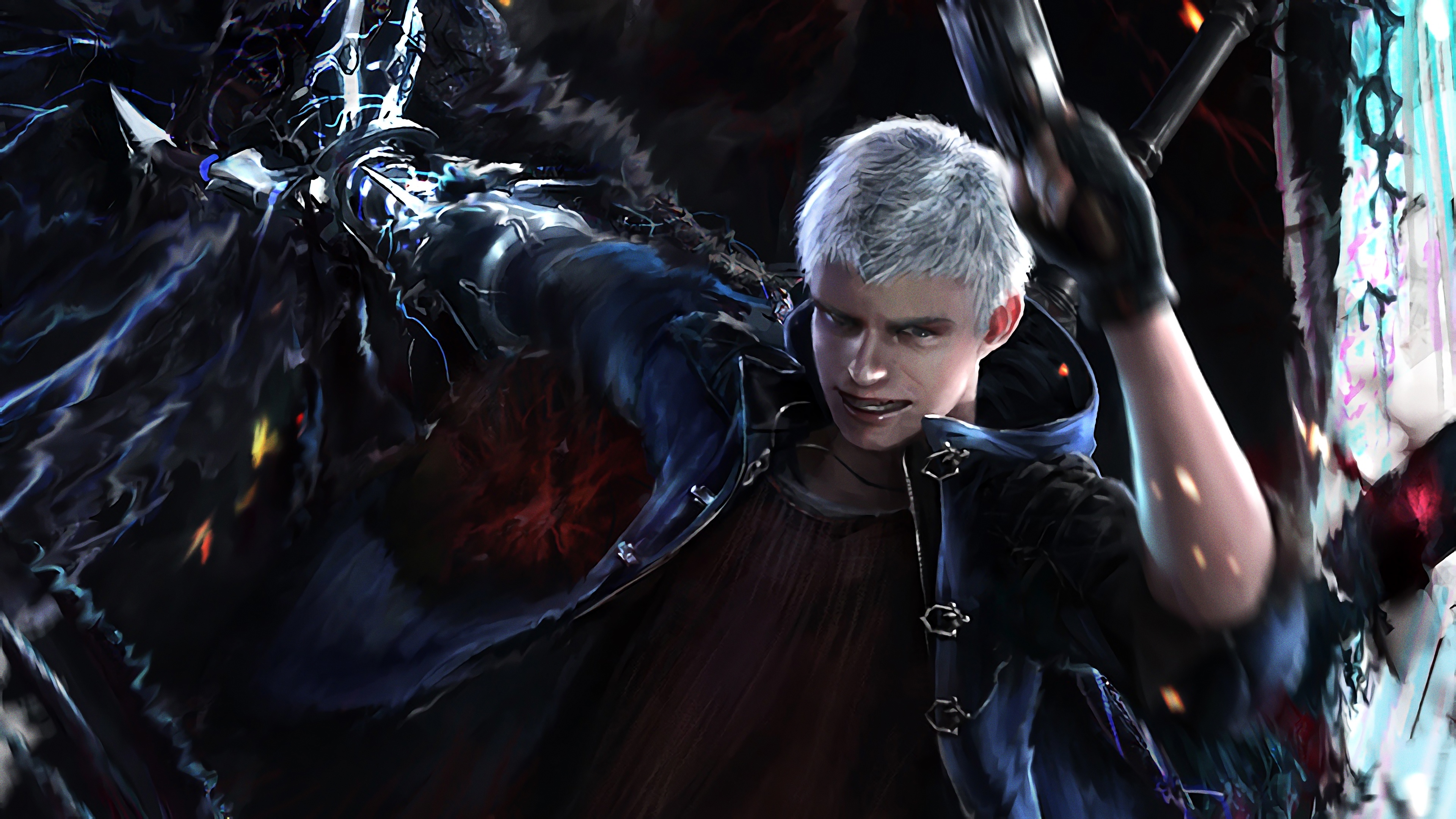 nero wallpaper,tree,fictional character,darkness,photography,leather
