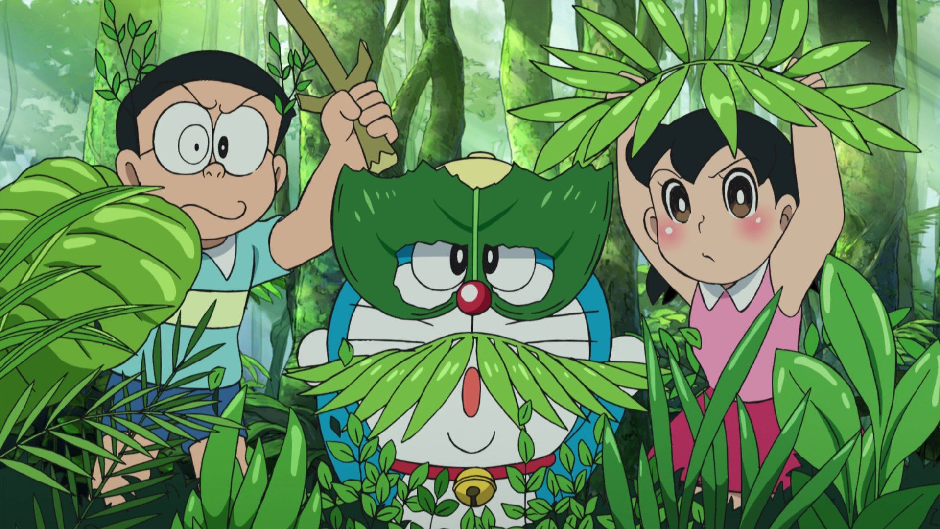nobita and shizuka hd wallpaper,animated cartoon,cartoon,green,natural environment,illustration
