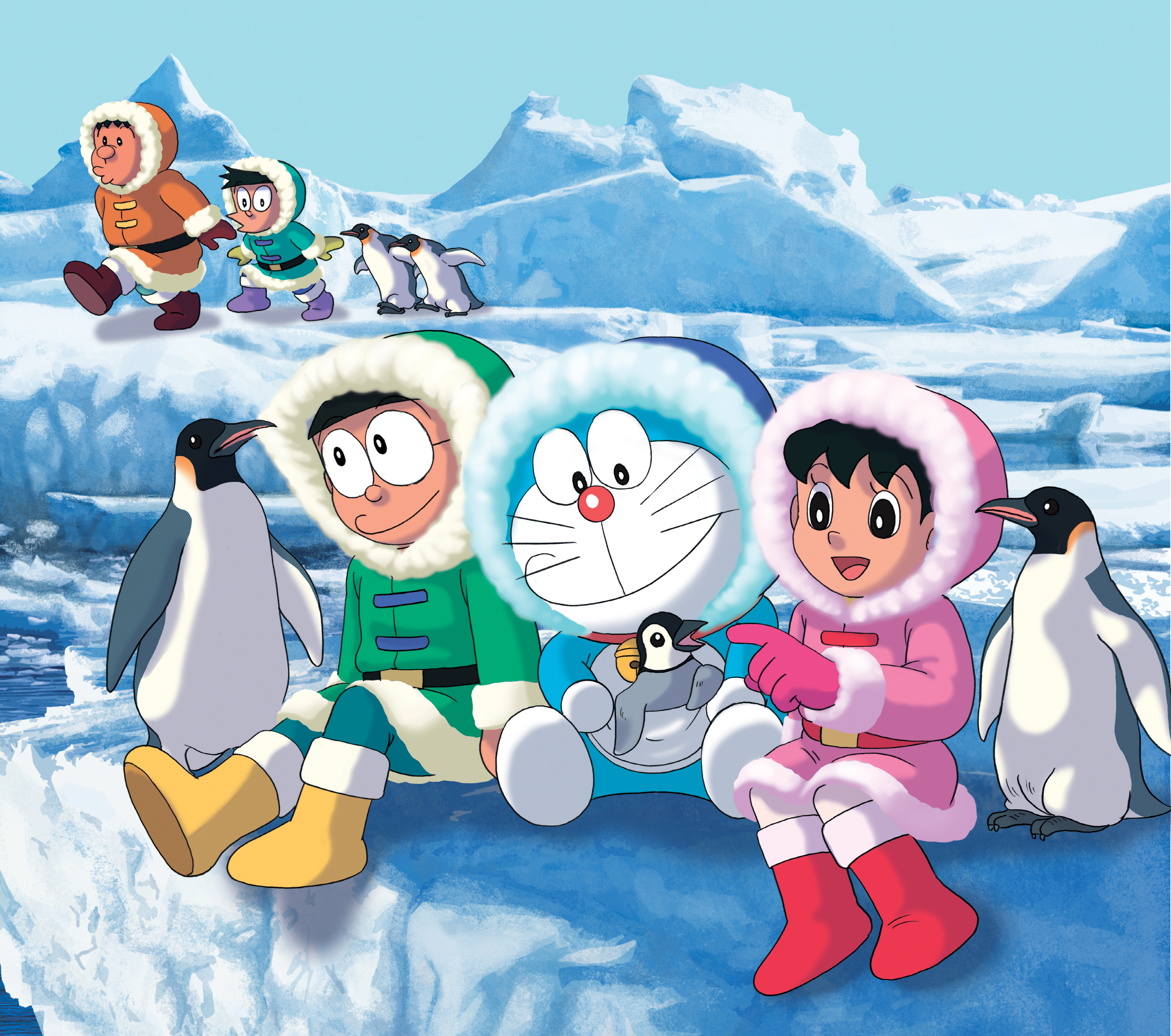 nobita et shizuka fond d'écran hd,dessin animé,dessin animé,animation,jouant dans la neige,illustration