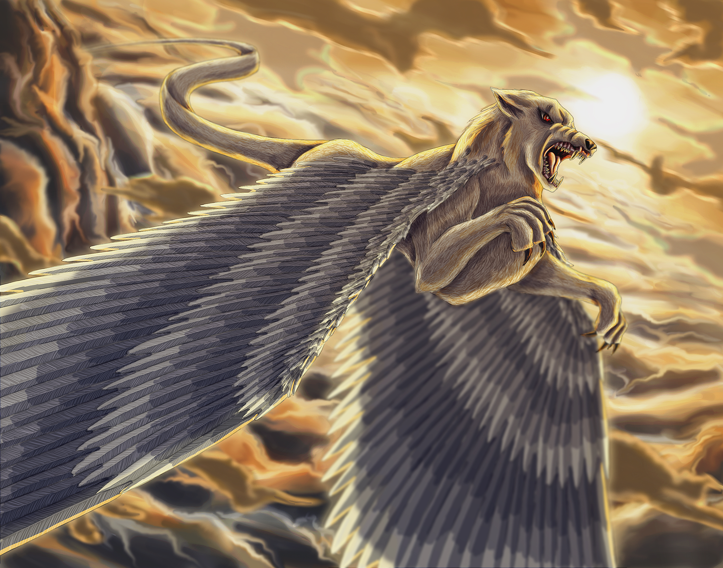 griffin wallpaper,cg artwork,fictional character,mythology,illustration,wing