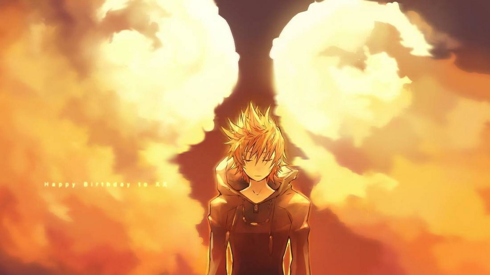 roxas wallpaper,anime,sky,cg artwork,explosion,fictional character