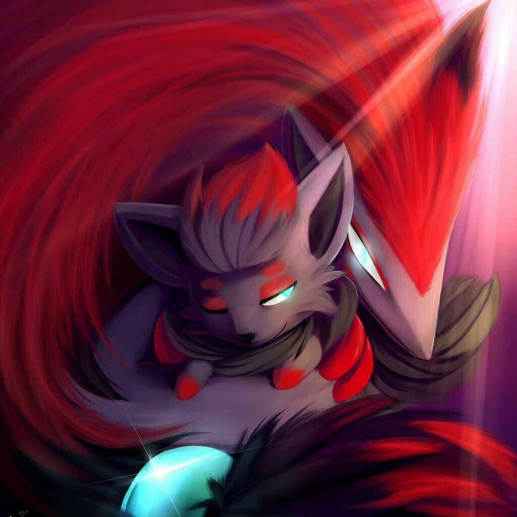 fondo de pantalla de zoroark,rojo,anime,dibujos animados,cabello rojo,personaje de ficción