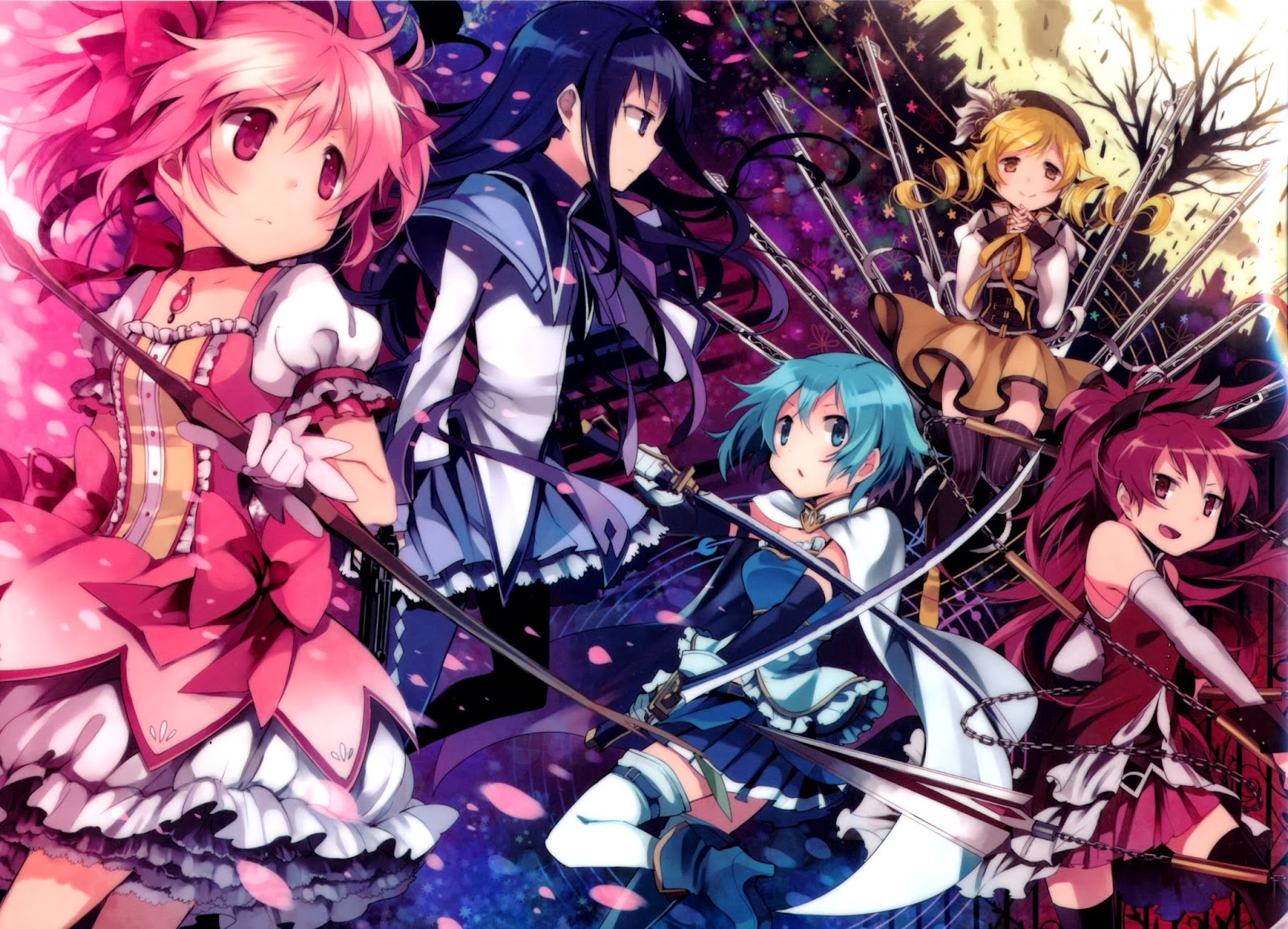 carta da parati puella magi madoka magica,anime,cg artwork,cartone animato,personaggio fittizio,capelli neri