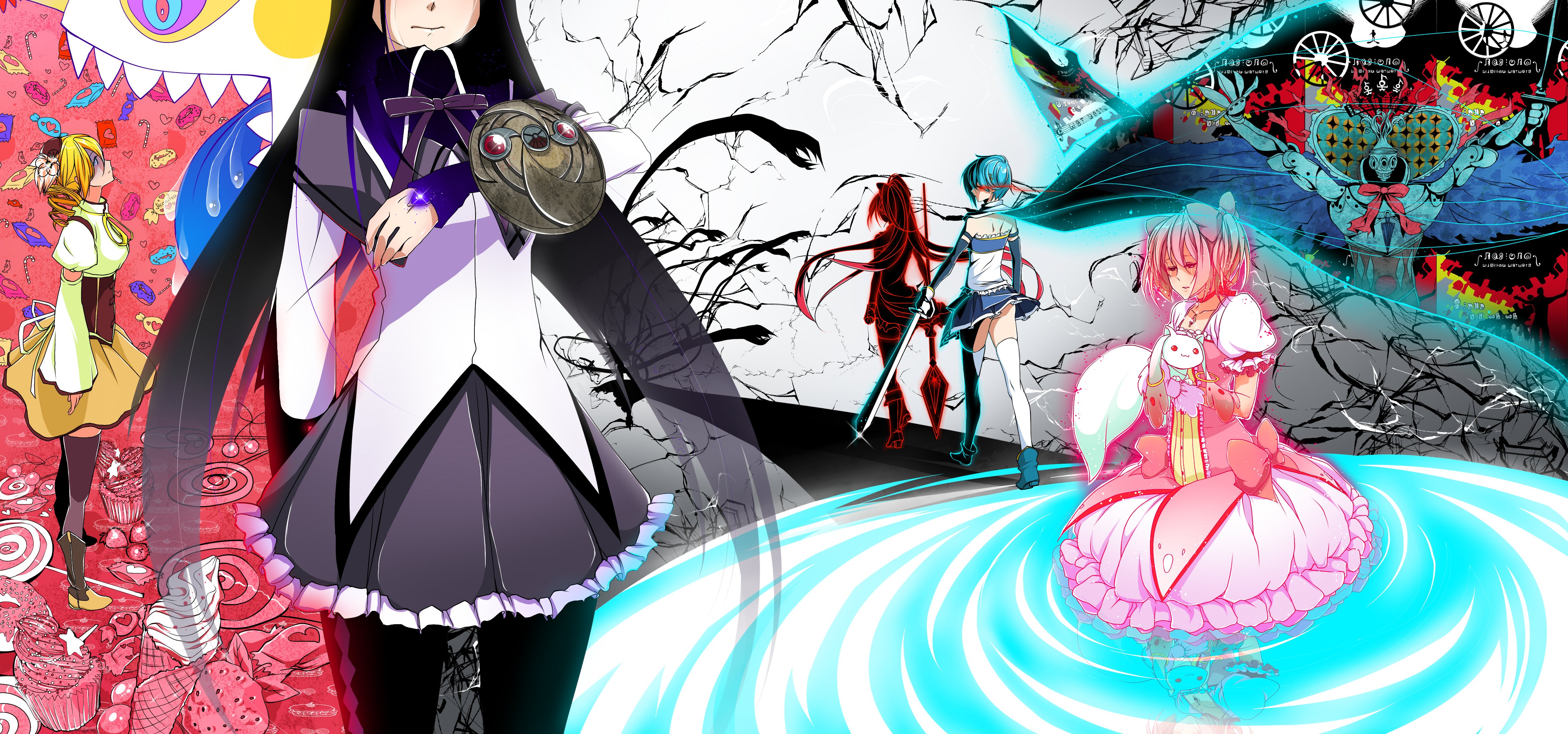 puella magi madoka magica wallpaper,karikatur,anime,cg kunstwerk,illustration,schwarzes haar