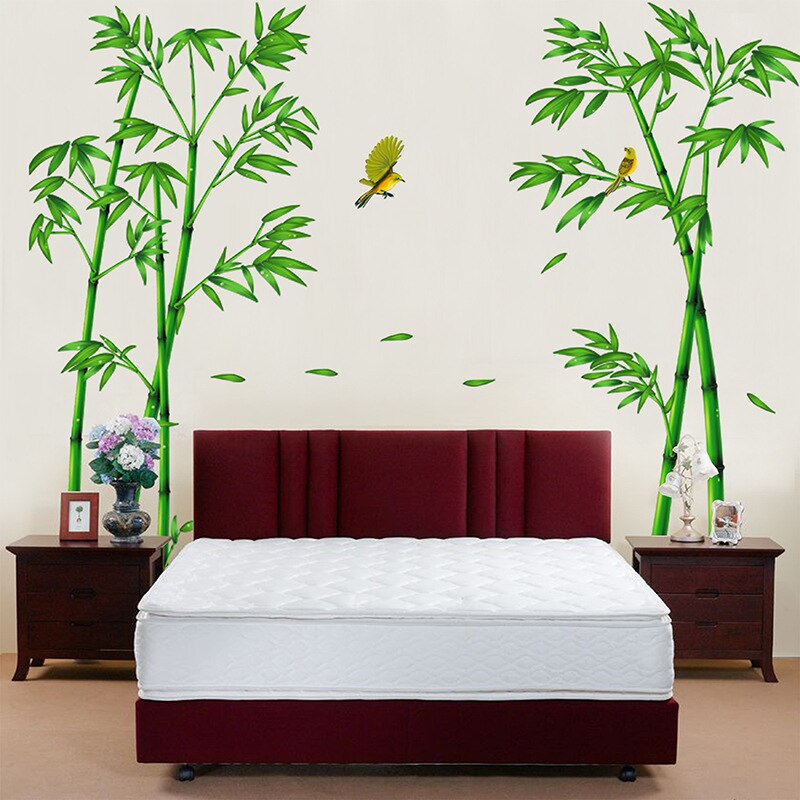 침실 스티커 벽지,벽,가구,나무,잎,방