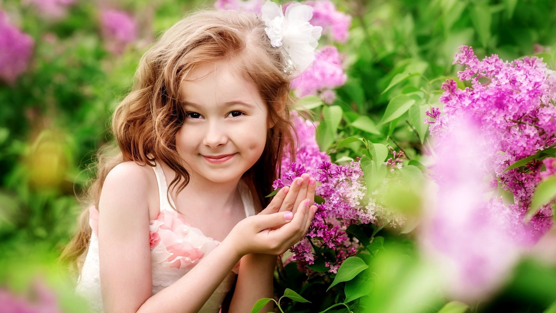 달콤한 소녀 벽지 hd,자연,아이,분홍,라일락 꽃,꽃