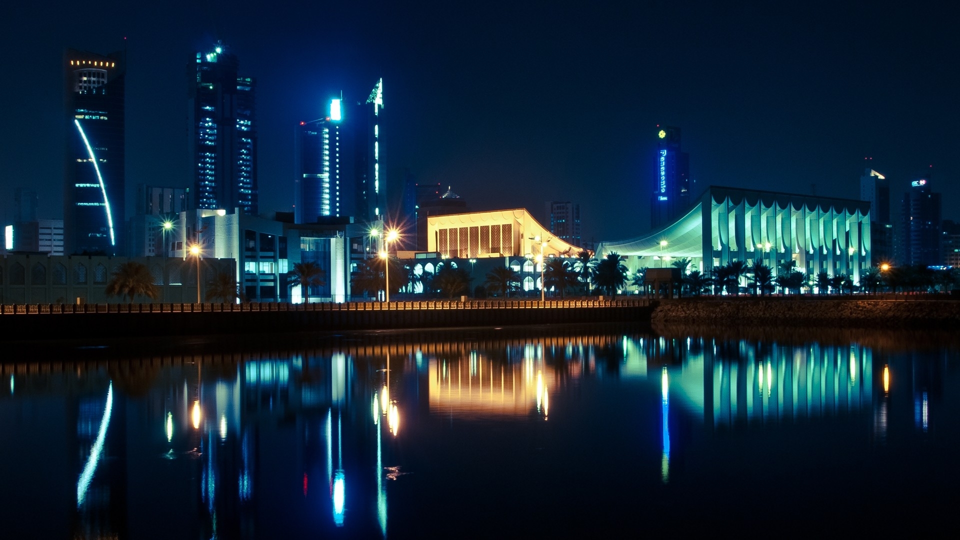 fond d'écran koweït,zone métropolitaine,nuit,ville,paysage urbain,réflexion