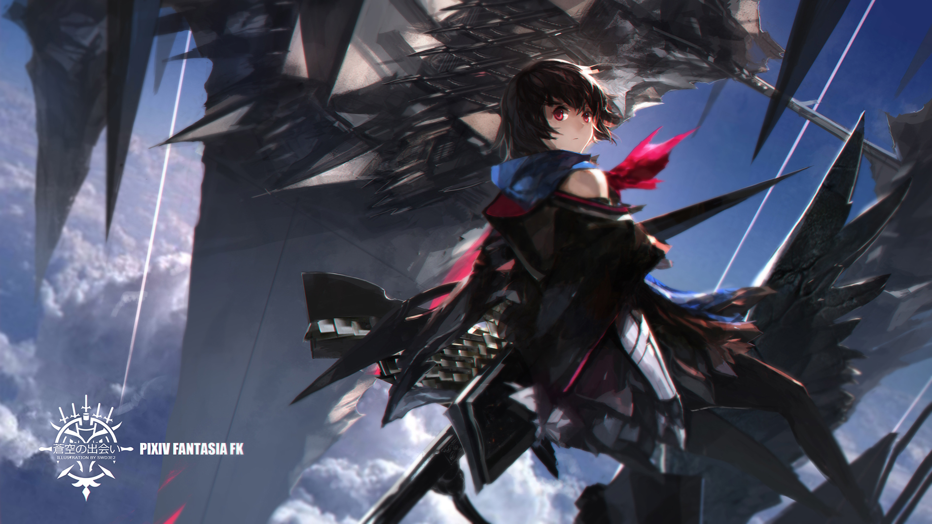 pixiv wallpaper,action adventure game,cg artwork,black hair,pc game,sky