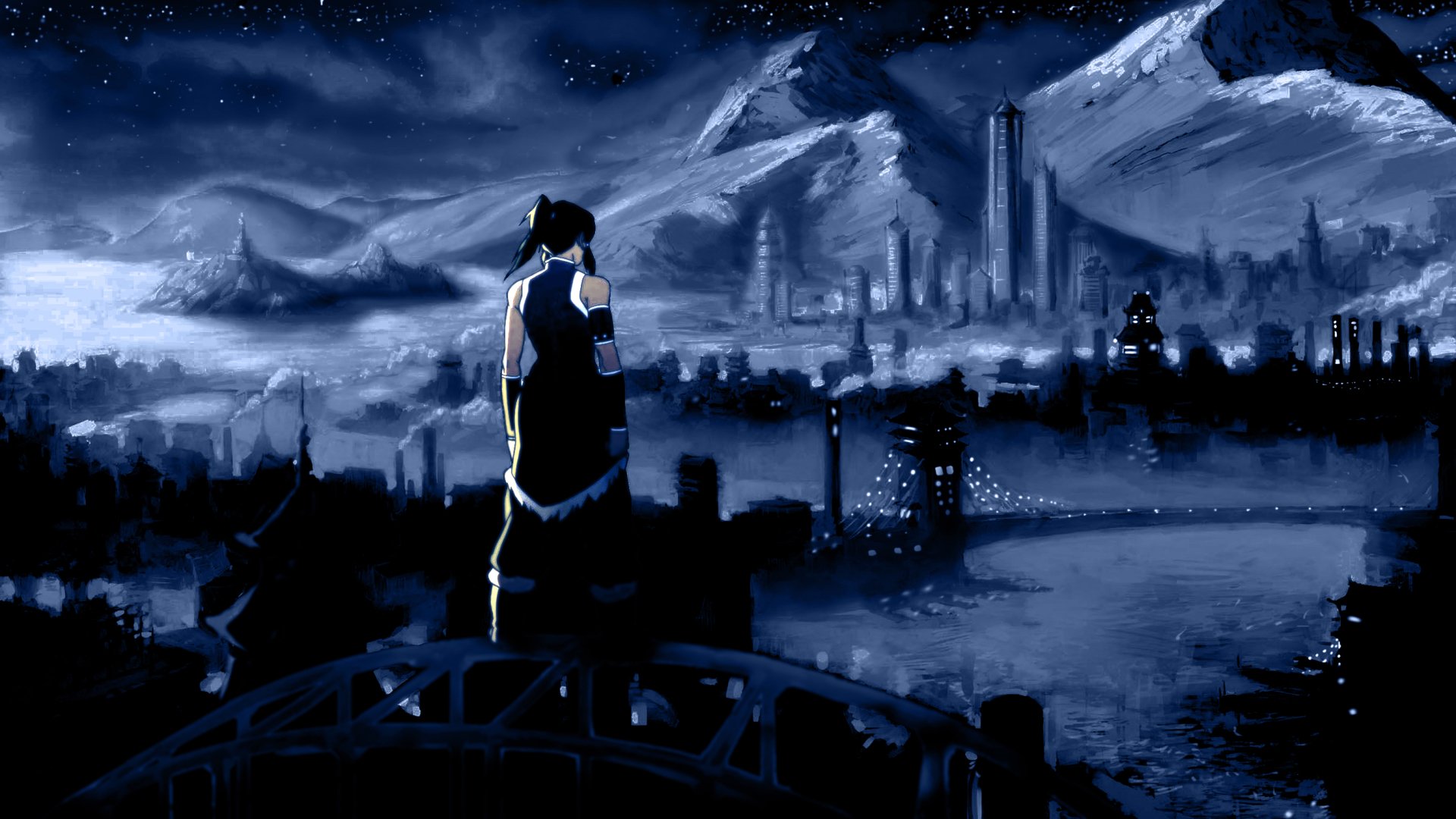 the legend of korra wallpaper,darkness,cg artwork,sky,action adventure game,midnight