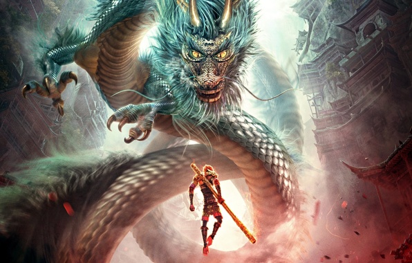 monkey king wallpaper,cg artwork,dragon,mythology,fictional character,demon