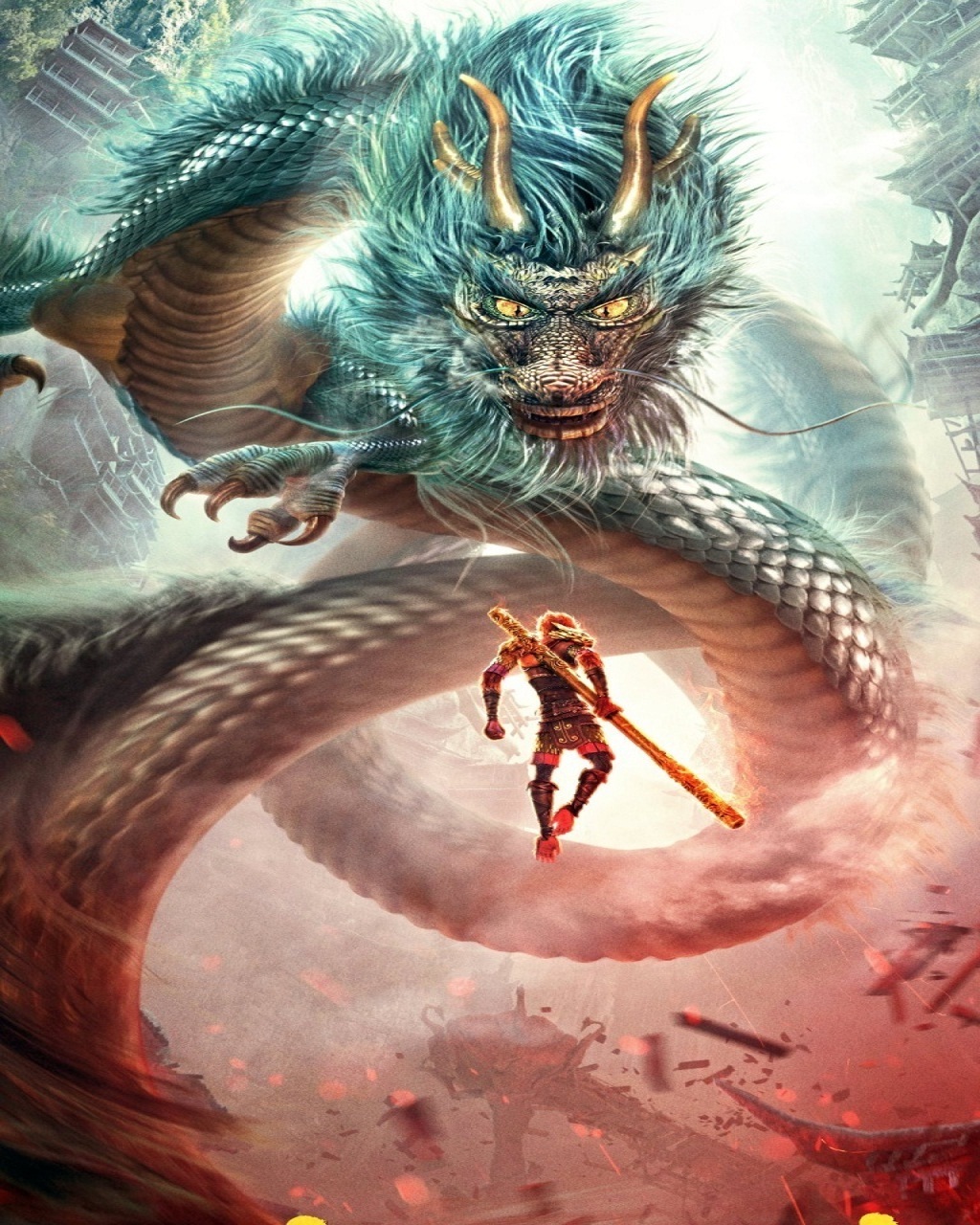 monkey king wallpaper,cg artwork,mythology,fictional character,demon,dragon