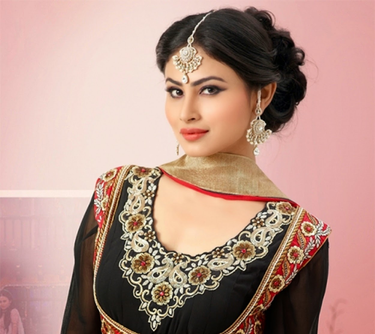 mouni roy hd wallpaper,hair,clothing,hairstyle,neck,blouse