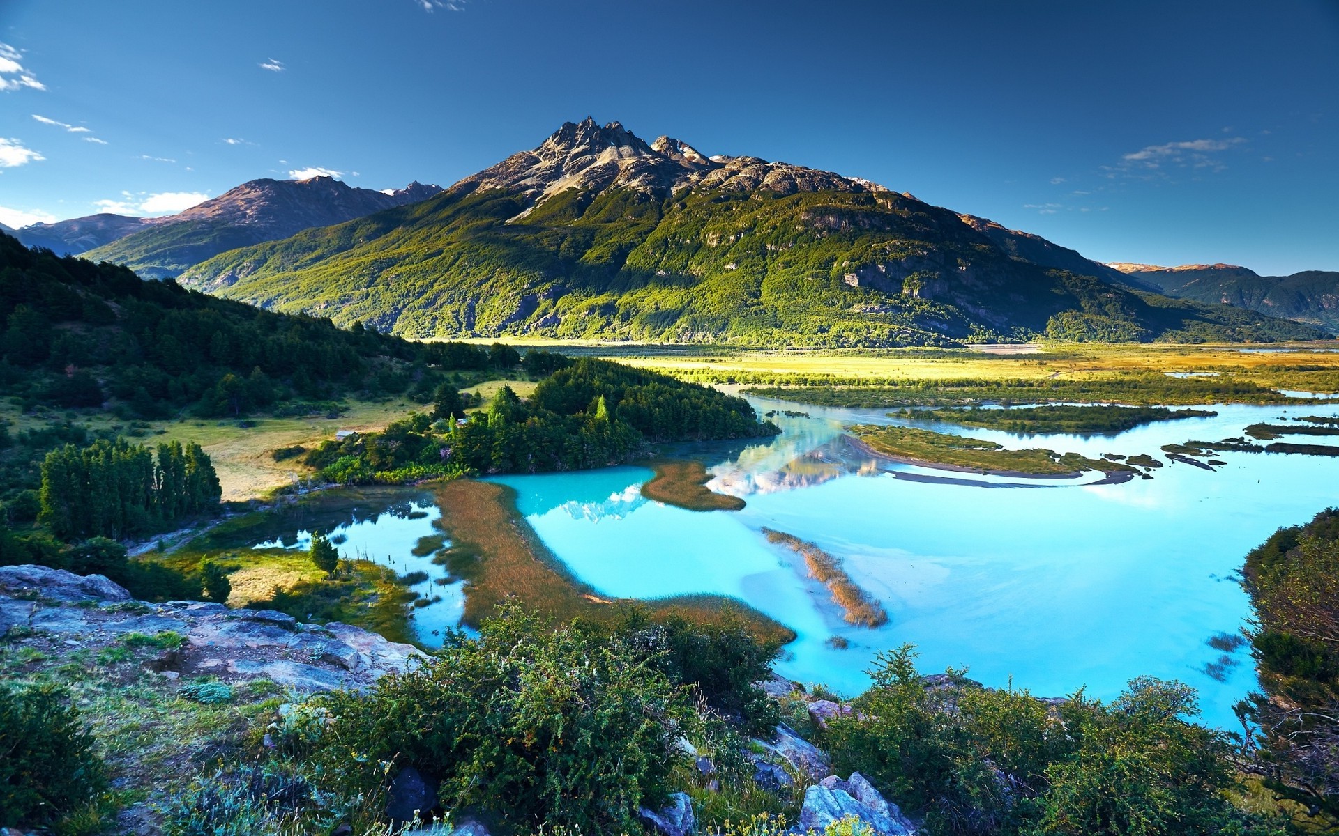carta da parati patagonia,paesaggio naturale,natura,montagna,tarn,cielo