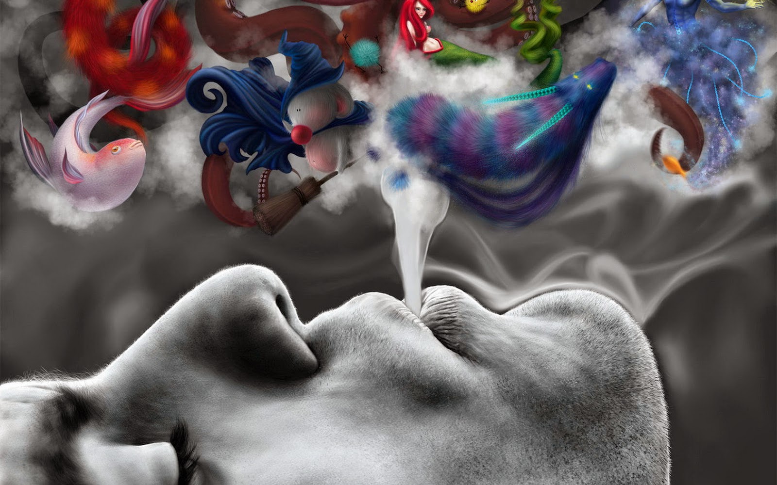 fondo de pantalla de humo 3d,agua,humano,animación,ilustración,cg artwork