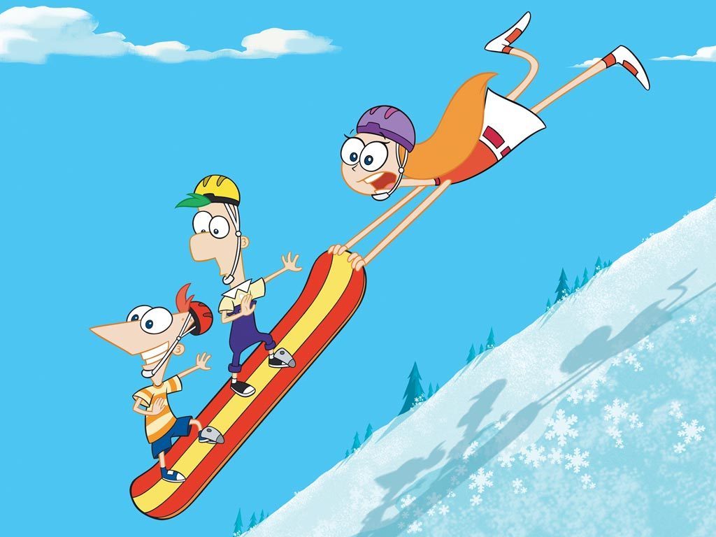 phineas and ferb wallpaper,skier,animated cartoon,cartoon,extreme sport,illustration