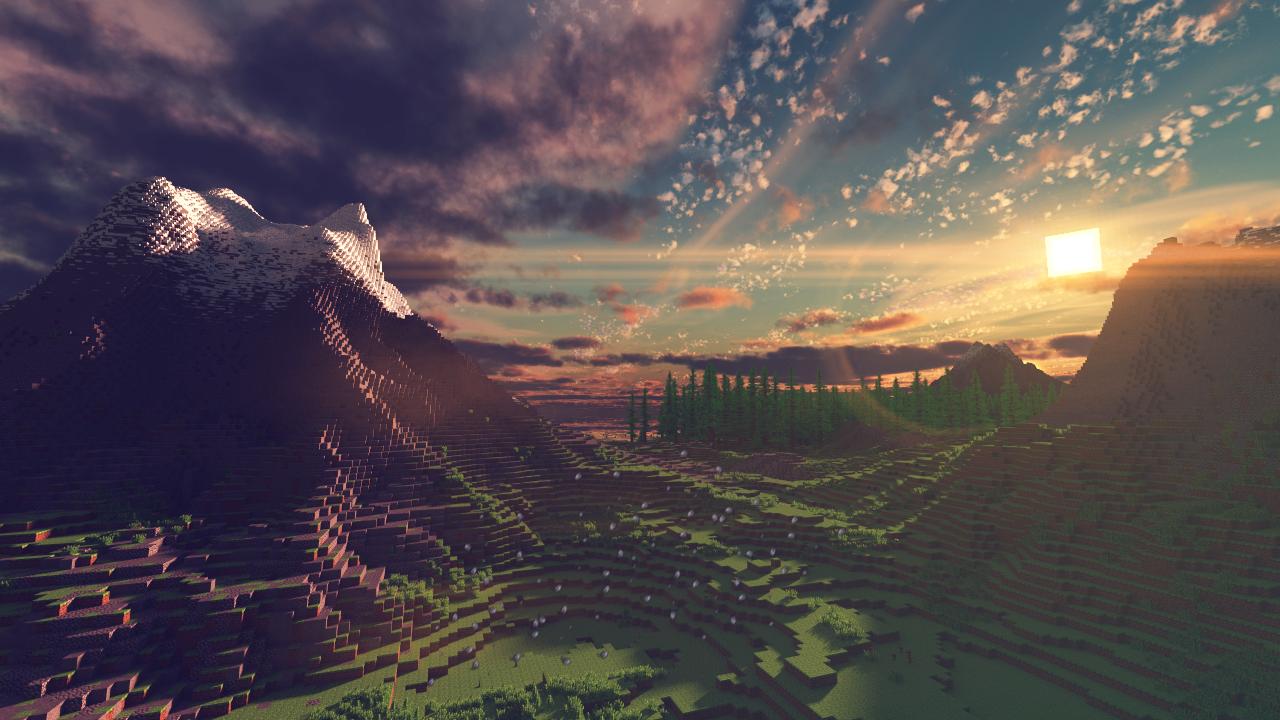 minecraft shader wallpaper,sky,nature,natural landscape,cloud,light