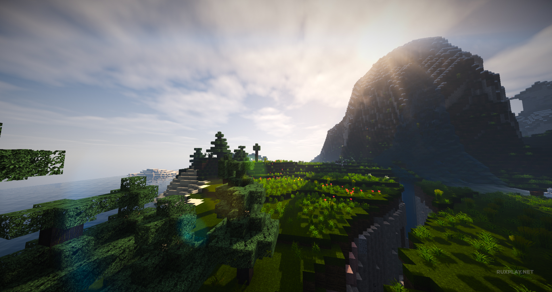 minecraft shader wallpaper,natur,himmel,natürliche landschaft,bildschirmfoto,baum