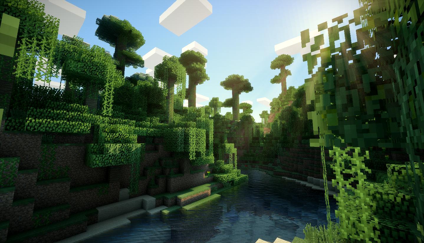 fond d'écran minecraft shader,la nature,paysage naturel,arbre,l'eau,réflexion