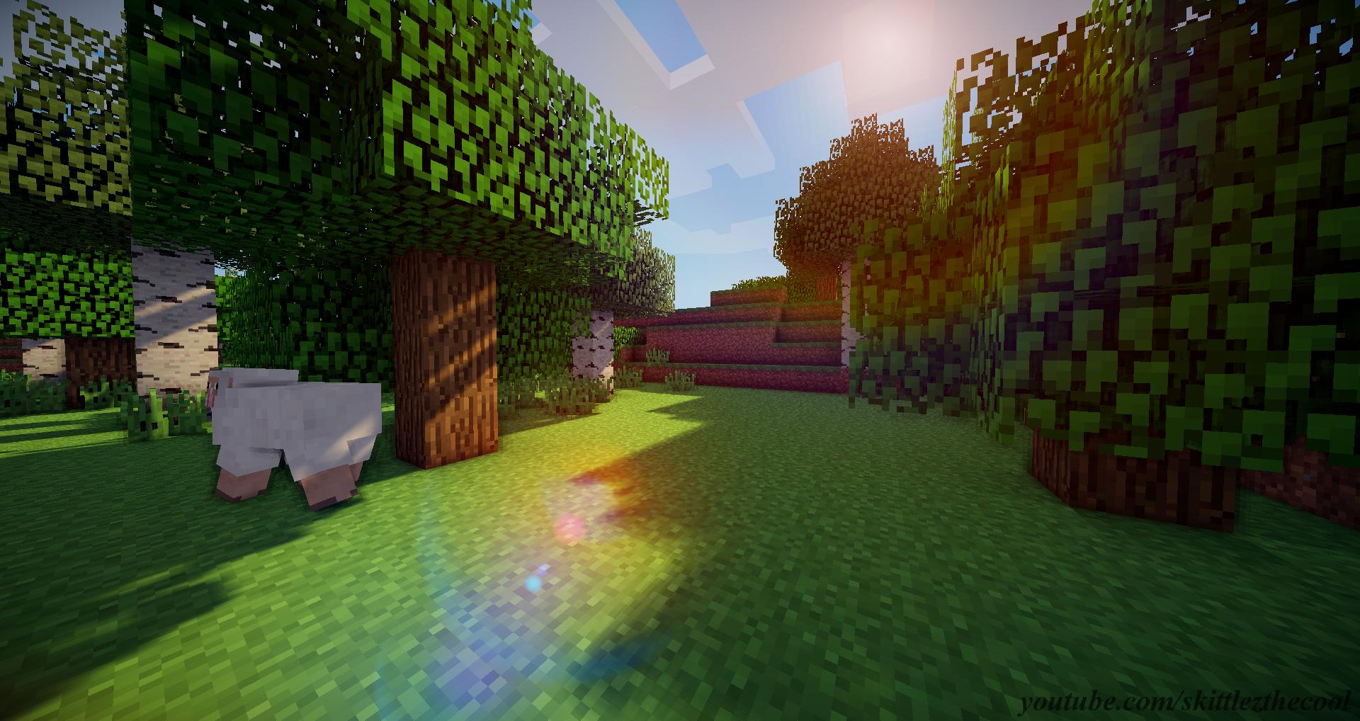 fond d'écran minecraft shader,herbe,arbre,logiciel de jeu vidéo,capture d'écran,paysage