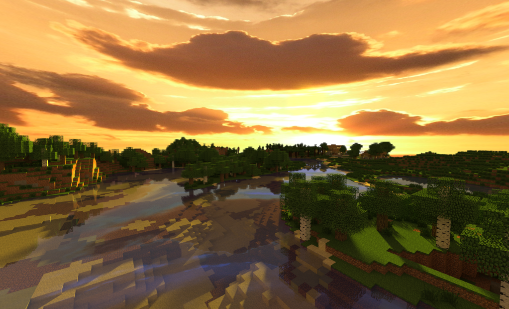 fond d'écran minecraft shader,ciel,la nature,paysage naturel,réflexion,l'eau