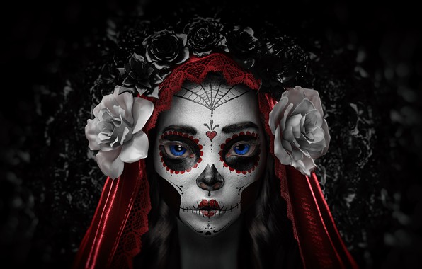la catrina wallpaper,face,red,head,darkness,bone