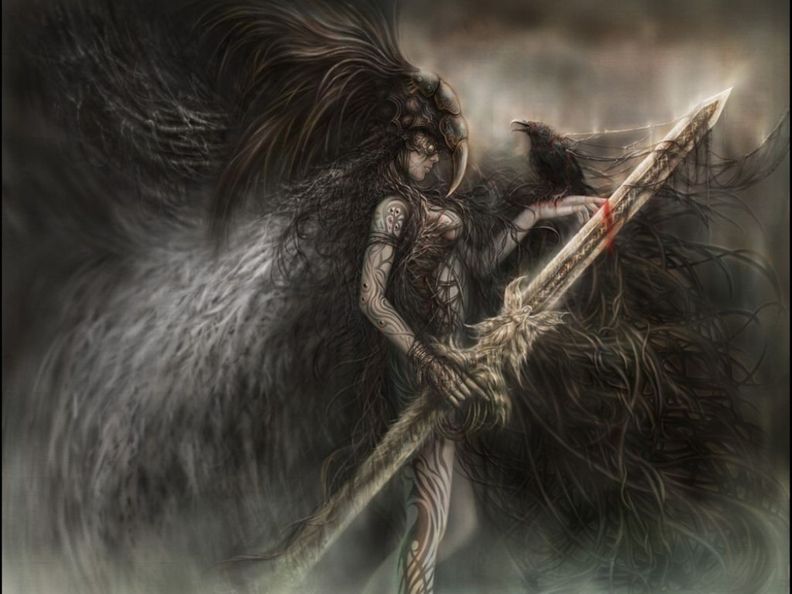 luis royo wallpaper,cg artwork,demon,fictional character,mythology,supernatural creature