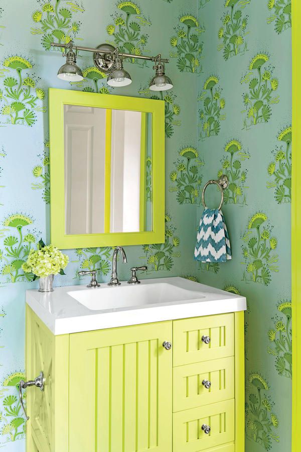 wallpaper for small spaces,room,bathroom,yellow,green,wallpaper