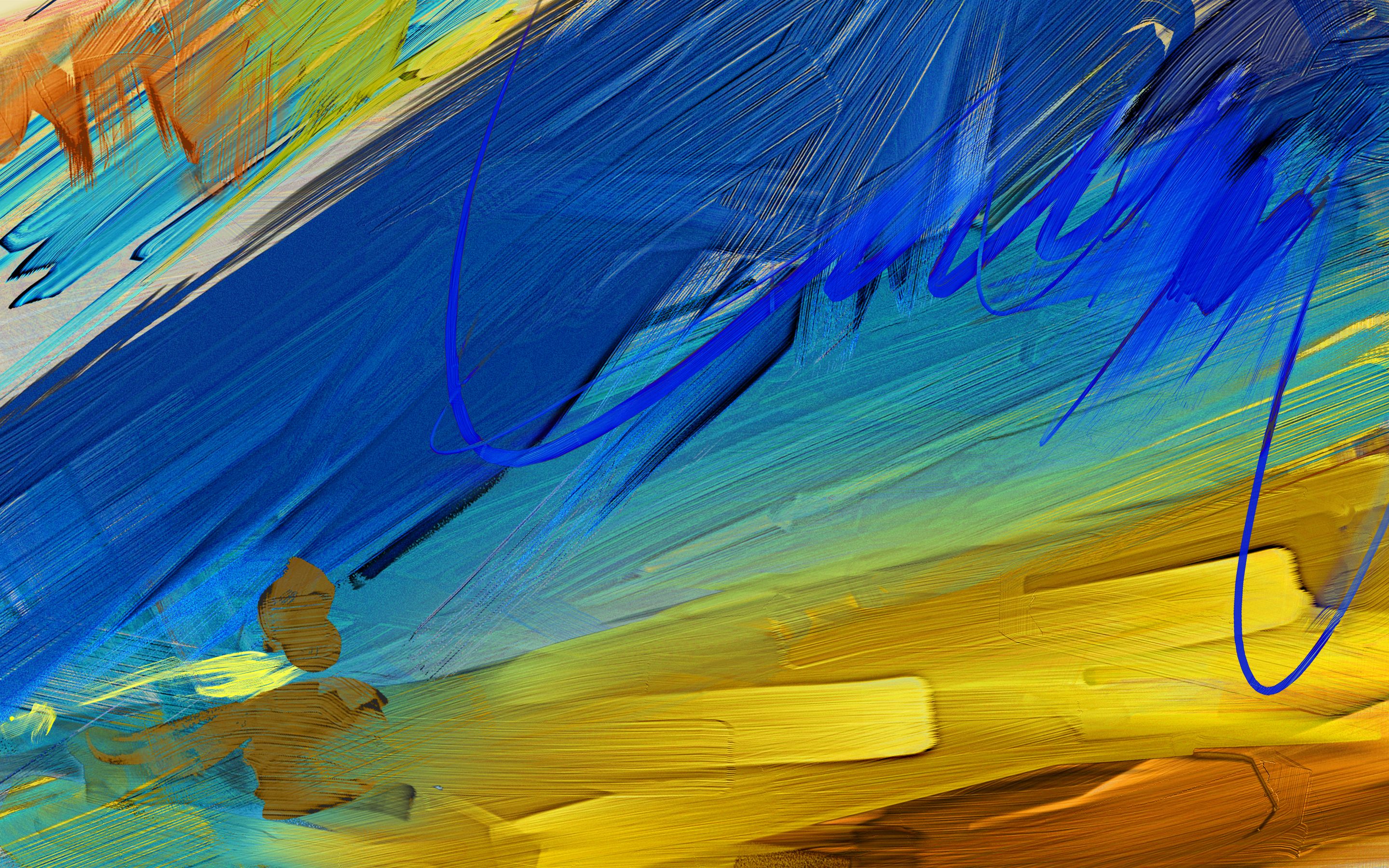 paint strokes wallpaper,blue,painting,yellow,acrylic paint,modern art