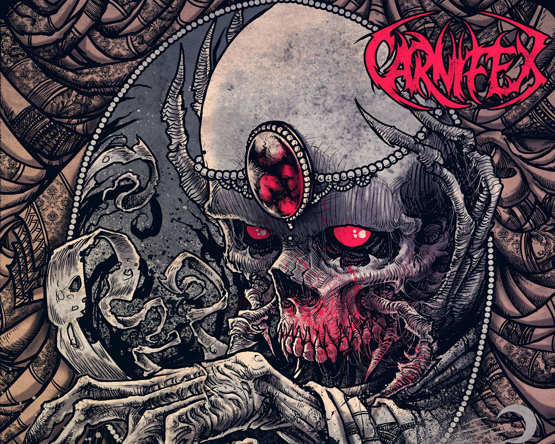 papier peint carnifex,démon,illustration,personnage fictif,couverture de l'album,crâne