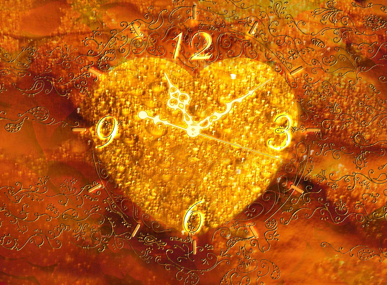 orologio d'oro live wallpaper,ambra,cuore,arancia,amore,macrofotografia