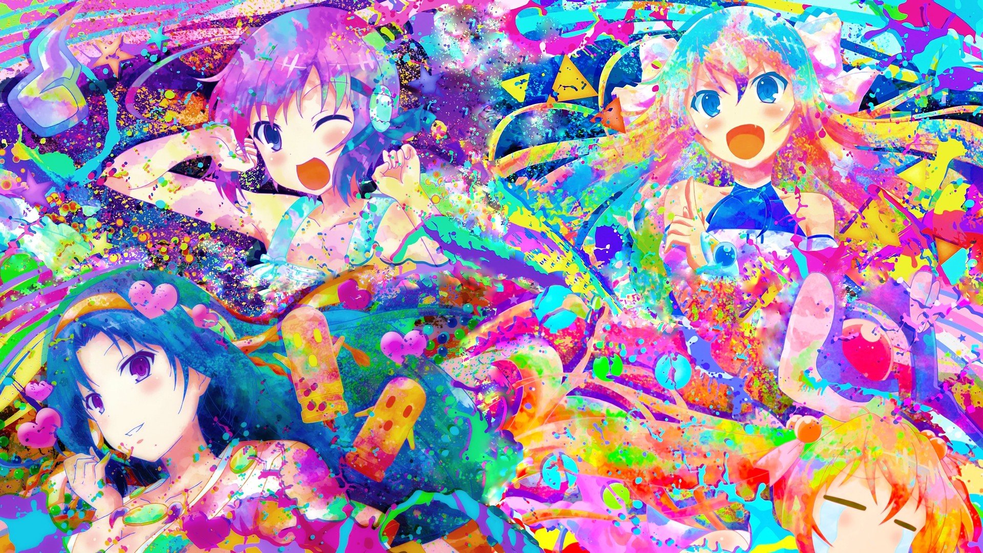 bunte anime tapete,kunst,cg kunstwerk,illustration,anime,buntheit