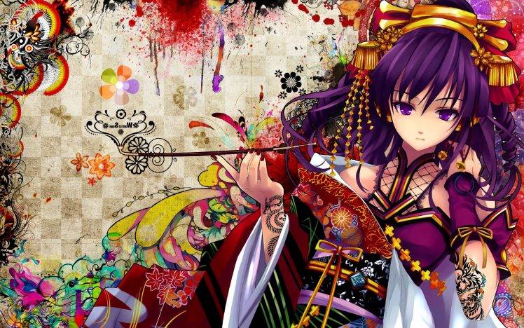 colorful anime wallpaper,cg artwork,anime,black hair,long hair,games