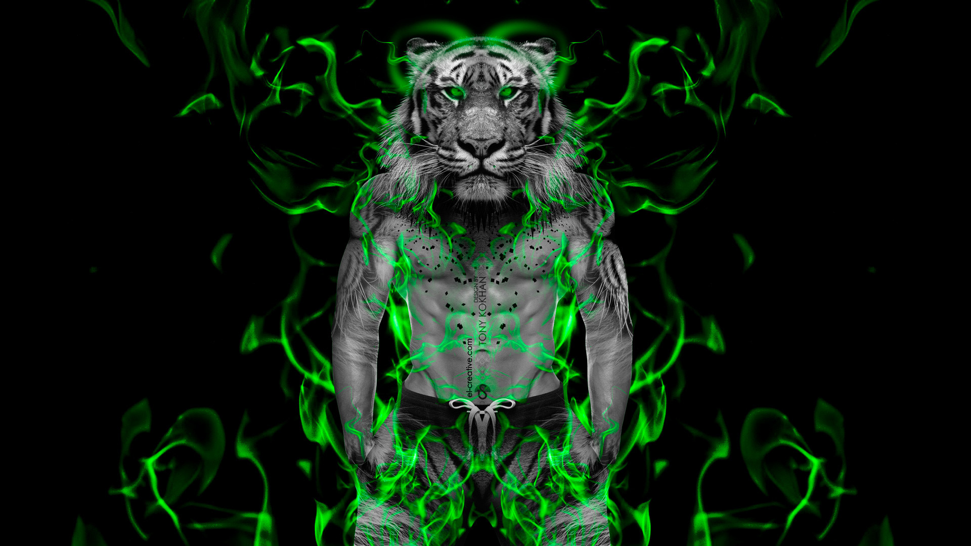 네온 호랑이 벽지,초록,felidae,큰 고양이,디자인,그래픽 디자인