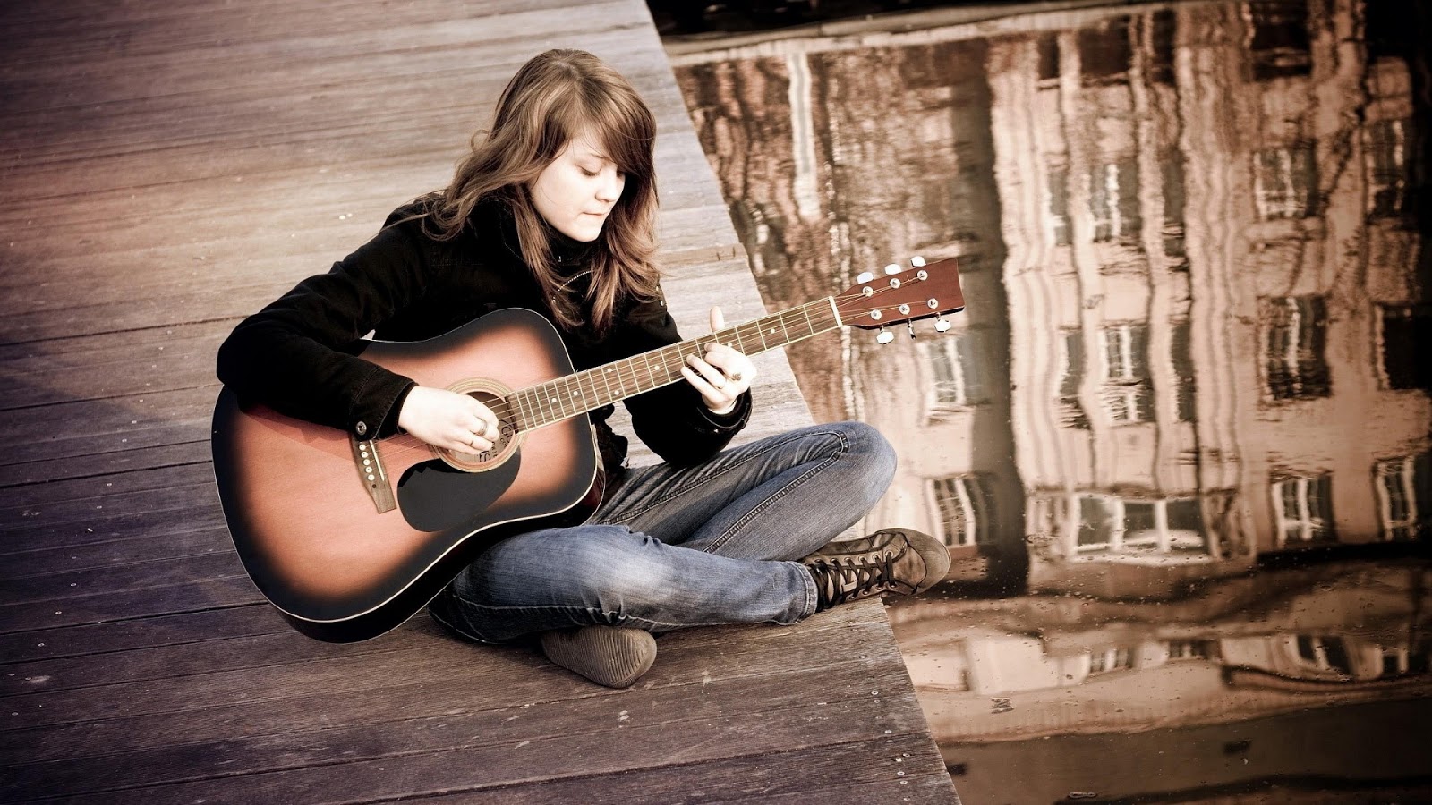 wallpaper of girl with guitar,guitarist,guitar,musician,string instrument,music