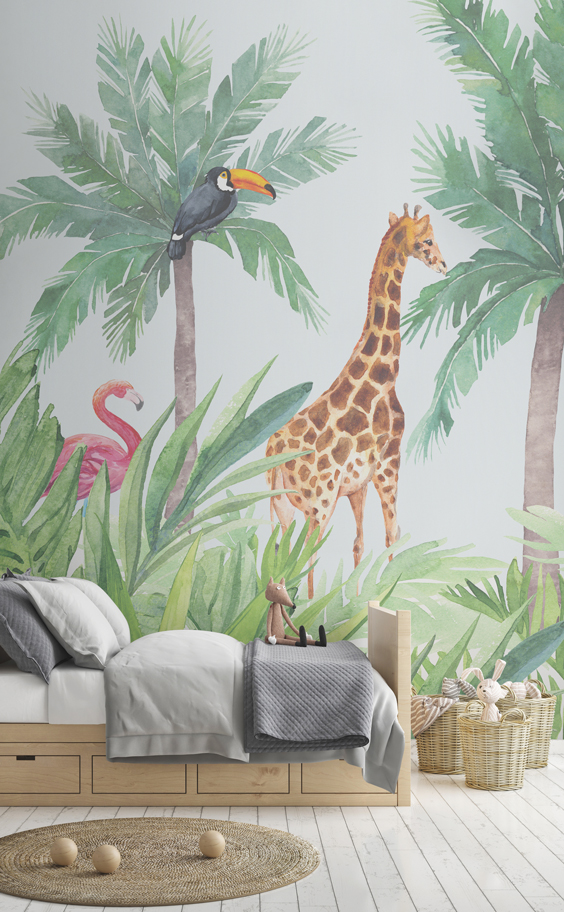 jungle wallpaper mural,giraffe,giraffidae,wallpaper,wall,terrestrial animal