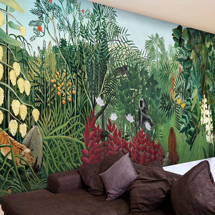 정글 벽지 벽화,벽,벽화,거실,식물,나무
