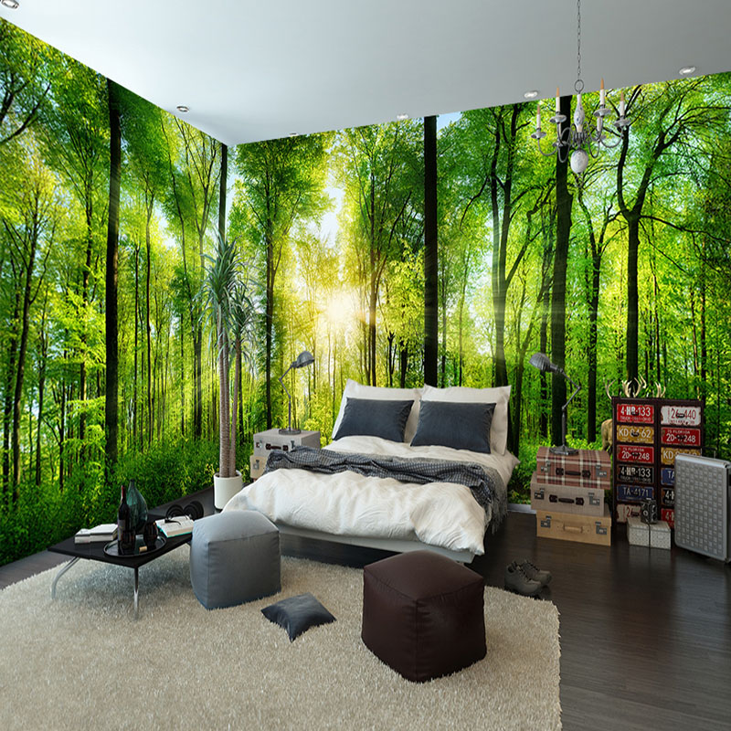 침실 숲 벽지,자연,방,벽,가구,자연 경관