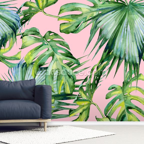 jungle wallpaper mural,monstera deliciosa,green,leaf,houseplant,plant