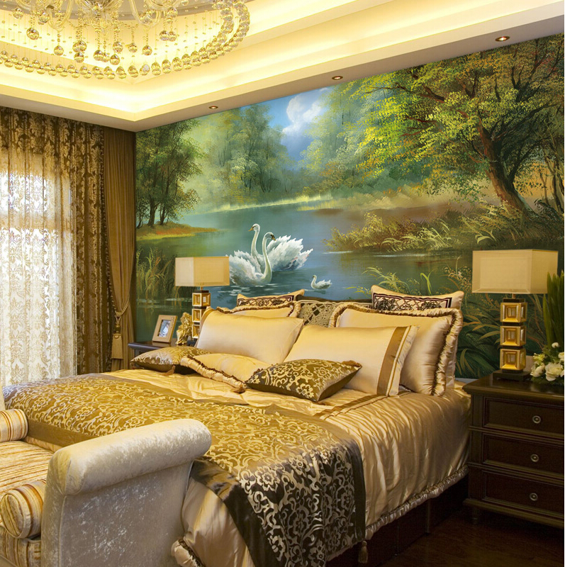papel tapiz forestal para dormitorio,dormitorio,habitación,cama,mueble,pared